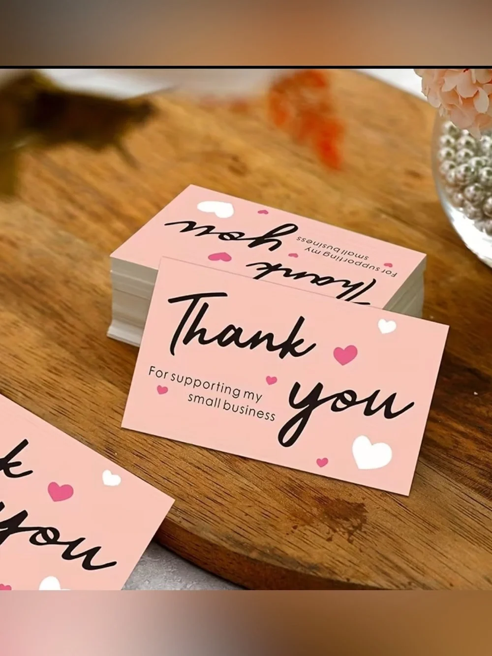 💜 NWT Pink/White Hearts Small Business Thank You Cards (50 Cards)!!